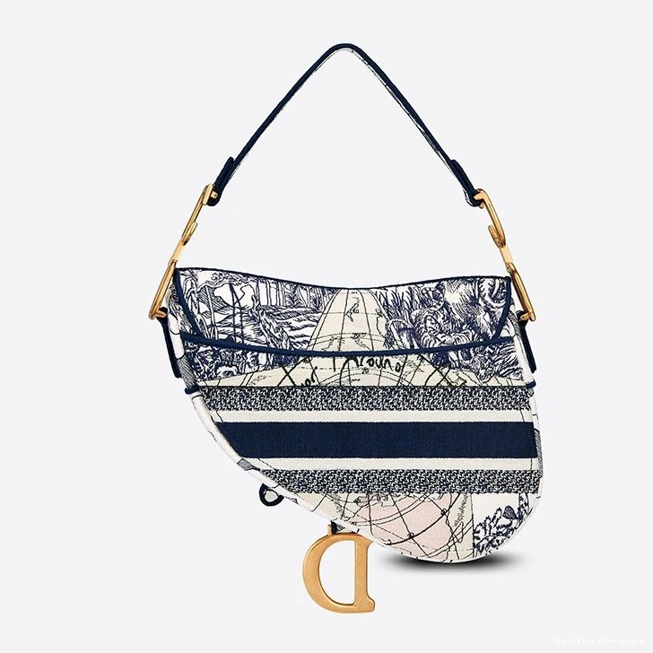 Cheap World the Blue Canvas Saddle Christian Around Dior Motif Bag 0807 Luxury